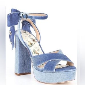 ANTONIO MELANI X NICOLA BATHIE LILA BOW DETAIL PLATFORM SANDALS BLUE size 6.5